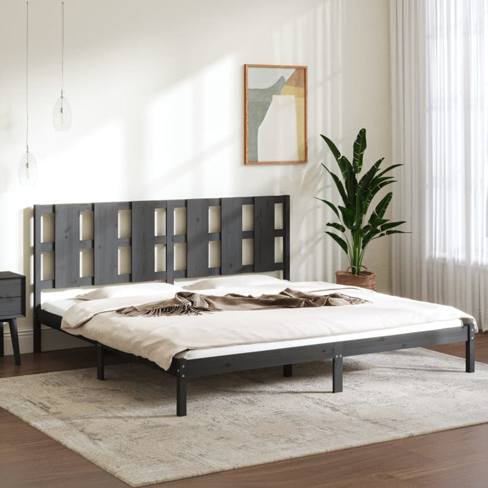 Bed Frame Grey Solid Wood 180x200 cm 6FT Super King - MiniDM Store