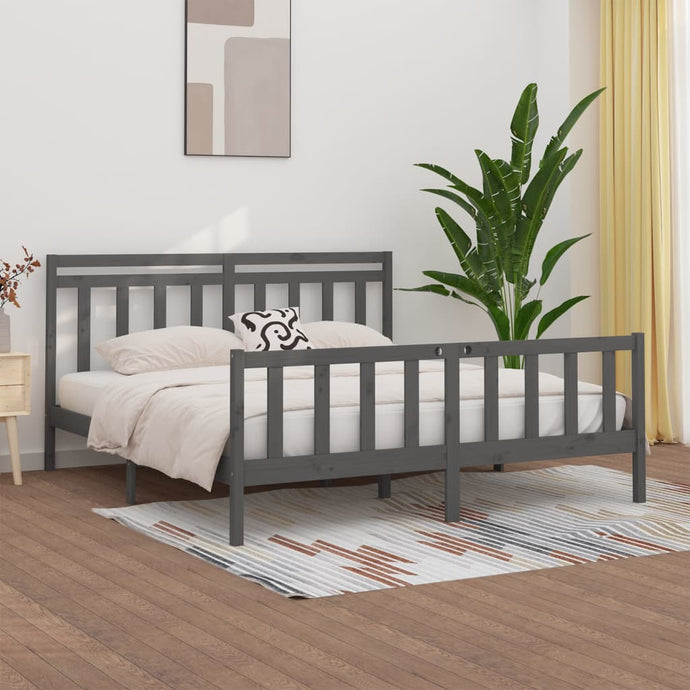 Bed Frame Grey Solid Wood Pine 180x200 cm 6FT Super King - MiniDM Store