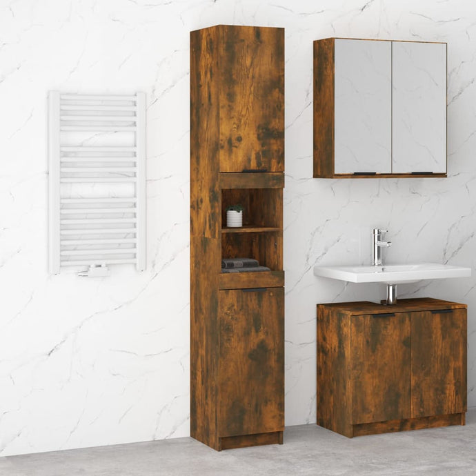 Bathroom Cabinet Smoked Oak 32x34x188.5 cm Engineered Wood - MiniDM Store