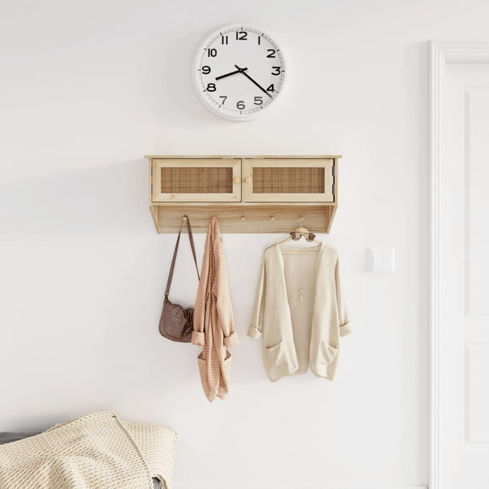 Wall-mounted Coat Rack Brown Engineered Wood and Natural Rattan - MiniDM Store