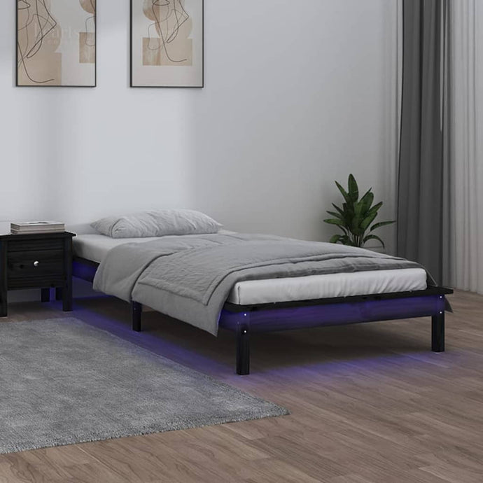 LED Bed Frame Black 100x200 cm Solid Wood - MiniDM Store