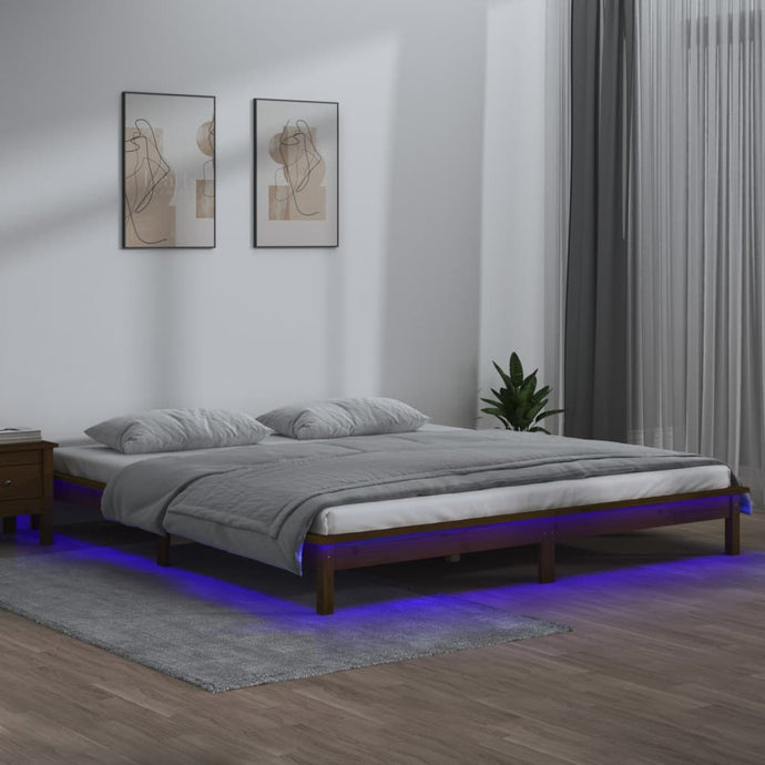 LED Bed Frame Honey Brown 120x190cm 4FT Small Double Solid Wood - MiniDM Store