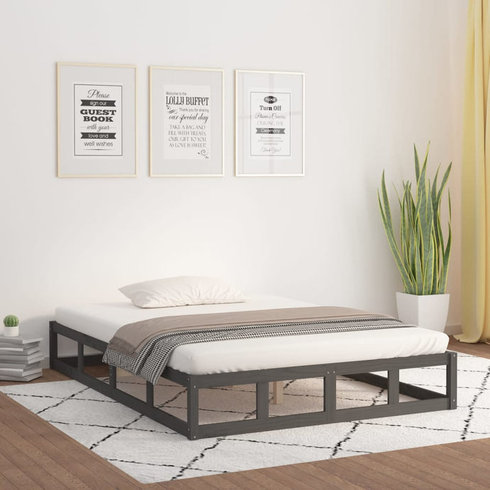 Bed Frame Grey 135x190 cm 4FT6 Double Solid Wood - MiniDM Store
