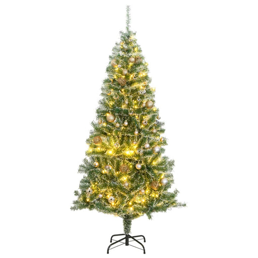Artificial Christmas Tree 300 LEDs&Ball Set&Flocked Snow 180 cm