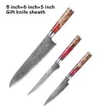 Load image into Gallery viewer, XUANFENG set of vg10 steel kitchen knife brocade machete chef knife bread knife blue resin and color wooden handle kitchen tools - MiniDreamMakers
