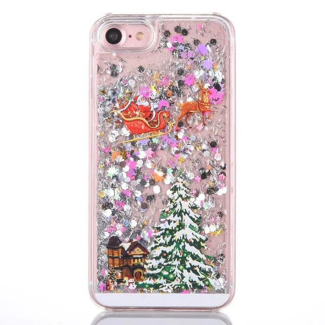 Cartoon Case For iPhone X 7 8 Plus Glitter Powder Christmas Quicksand Phone Cases For iPhone 7 6 6s Plus Hard PC Cover - MiniDreamMakers
