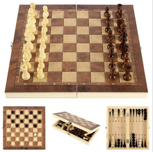 Load image into Gallery viewer, 3 In 1 Portable Wooden Foldable Chess Board Set &amp; Checkers &amp; Backgammon Set With Chess Pieces And Carrying Case - MiniDreamMakers
