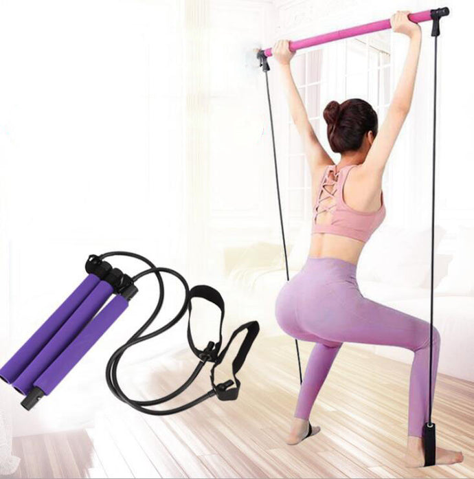 Fitness Pilates Bar Kit with Resistance Band Portable Fitness Pilate Stick Crossfit Bodybuild Yoga Elastic Band Exercise Workout - MiniDreamMakers