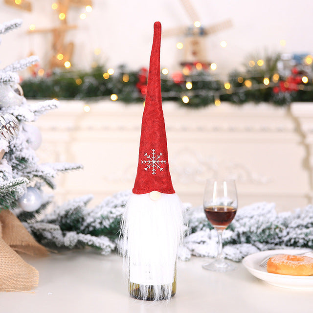 New Creative Christmas Champagne Wine Cover Bottle Hat Plush Bottle Set Santa Family Party Table Decoration Xmas Gifts