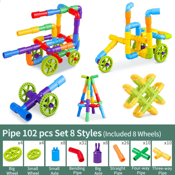 DIY Water Pipe Building Blocks Toys Enlightening Pipeline Tunnel Construction Educational STEM Designer Toys For Children Brick - MiniDM Store