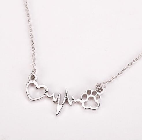 Pets Dogs Footprints Paw Heart Love Chain Pendant Necklace
