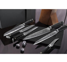 Load image into Gallery viewer, Japanese AUS10 steel 9pcs damascus knife set With knife holder - MiniDM Store
