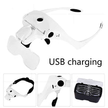 Load image into Gallery viewer, USB Rechargeable LED Lamp Head-mounted Headband Interchangeable Glasses 5 Multiple Reading Repair Magnifying Glass - MiniDreamMakers
