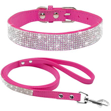 Load image into Gallery viewer, Adjustable Suede Leather Puppy Dog Collar Leash Set Soft Rhinestone - MiniDreamMakers
