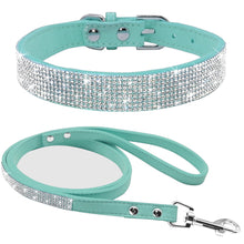 Load image into Gallery viewer, Adjustable Suede Leather Puppy Dog Collar Leash Set Soft Rhinestone - MiniDreamMakers
