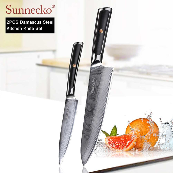 SUNNECKO Damascus Chef Utility Bread Paring Santoku Steak Knife Japanese VG10 Steel G10 Handle Meat Cutting Kitchen Knives Set - MiniDreamMakers