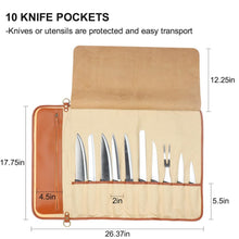 Load image into Gallery viewer, WESSLECO Kitchen Chef Knife Bag Roll Bag Synthetic Leather Knife Carrying Storage Case with 10 Pockets - MiniDreamMakers
